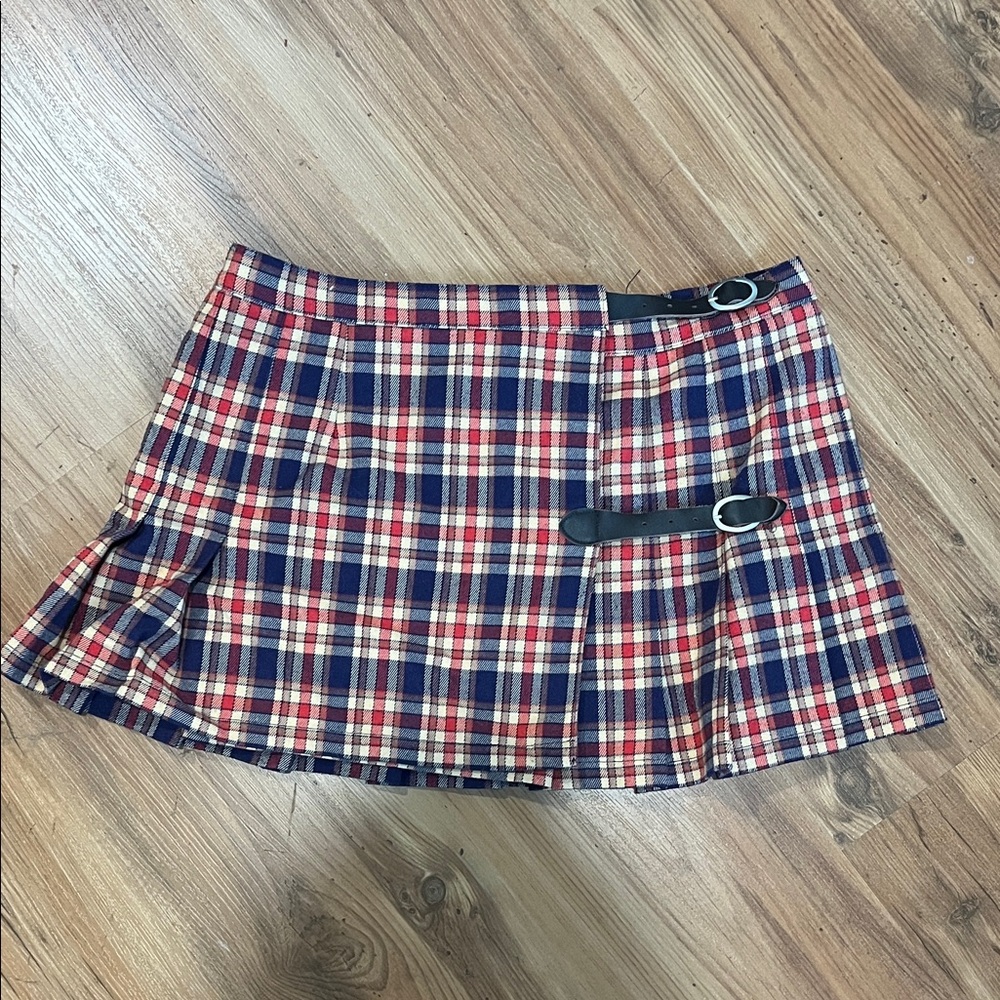 Brandy Melville Red and Blue Plaid Mini Skirt